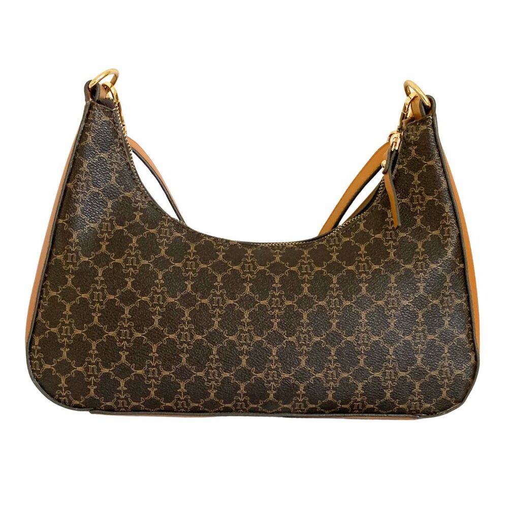 Nanette Lepore Brown and Tan Monogram Hobo Shoulder Bag Small - Picture 4 of 12